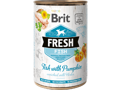 Brit Fresh dog food made from fresh, local ingredients like meat and vegetables. It's gluten-free, soy-free, and free of GMOs and preservatives, offering a nutritious blend of fish, chicken, and wholesome ingredients