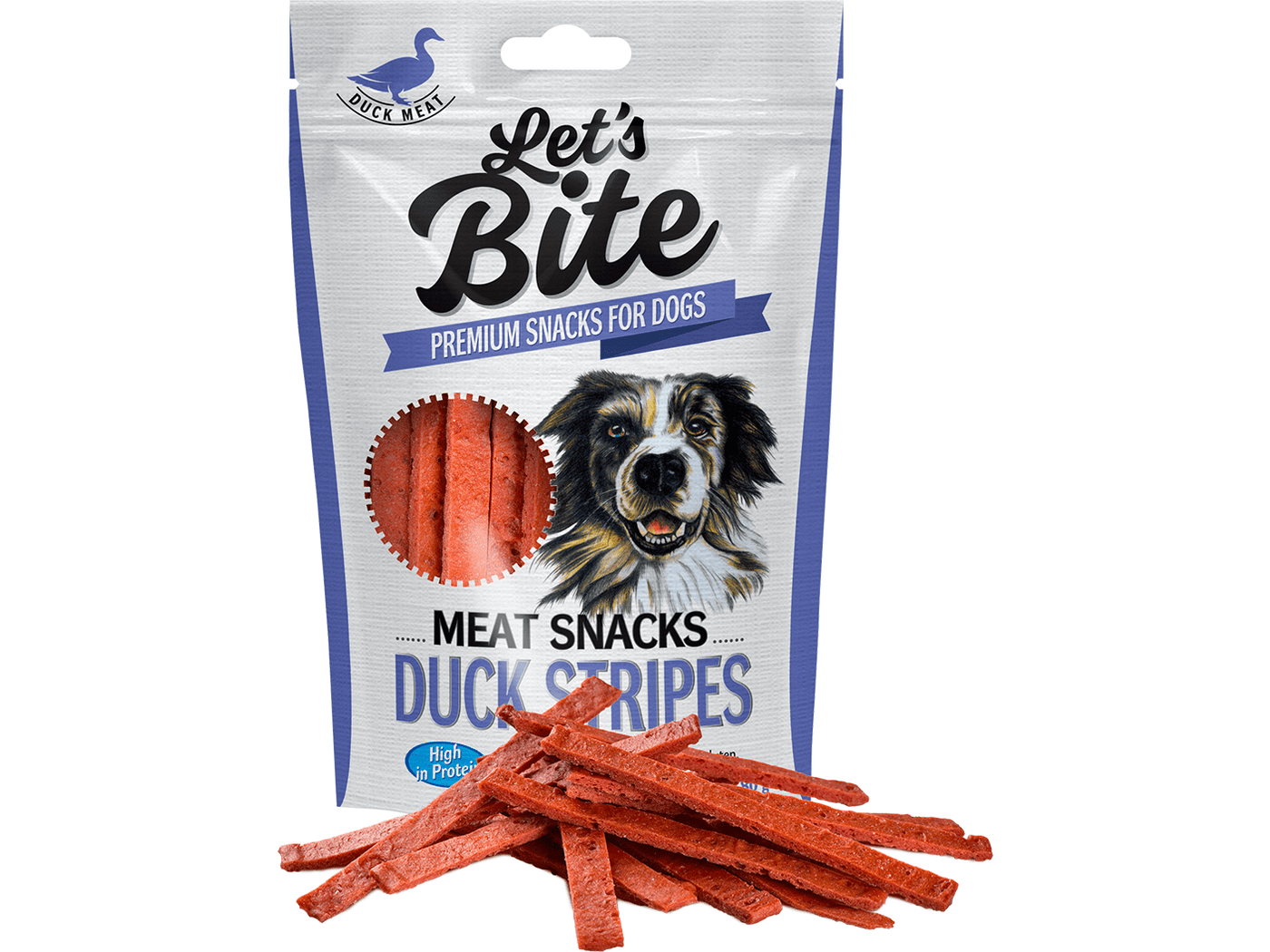 Brit Let’s Bite Meat Snacks. Duck Stripes 80 g Front