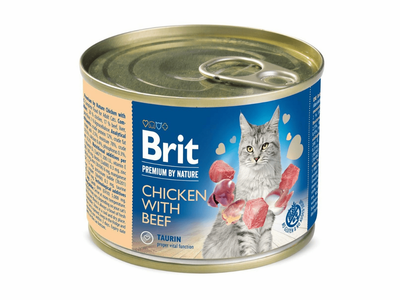 Brit Premium by Nature Chicken with Beef is a tasty meat paté for adult cats. It contains 28% chicken and 17% beef, is gluten-free, and has no added sugar or preservatives. This nutritious treat supports your cat's health with essential nutrients, including taurine. Available in 0.2 kg packs