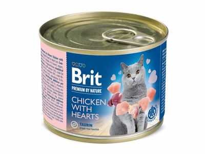 Brit Premium by Nature Chicken with Hearts paté for adult cats. Made with real chicken and hearts, this gluten-free food offers essential nutrients without added sugars or preservatives