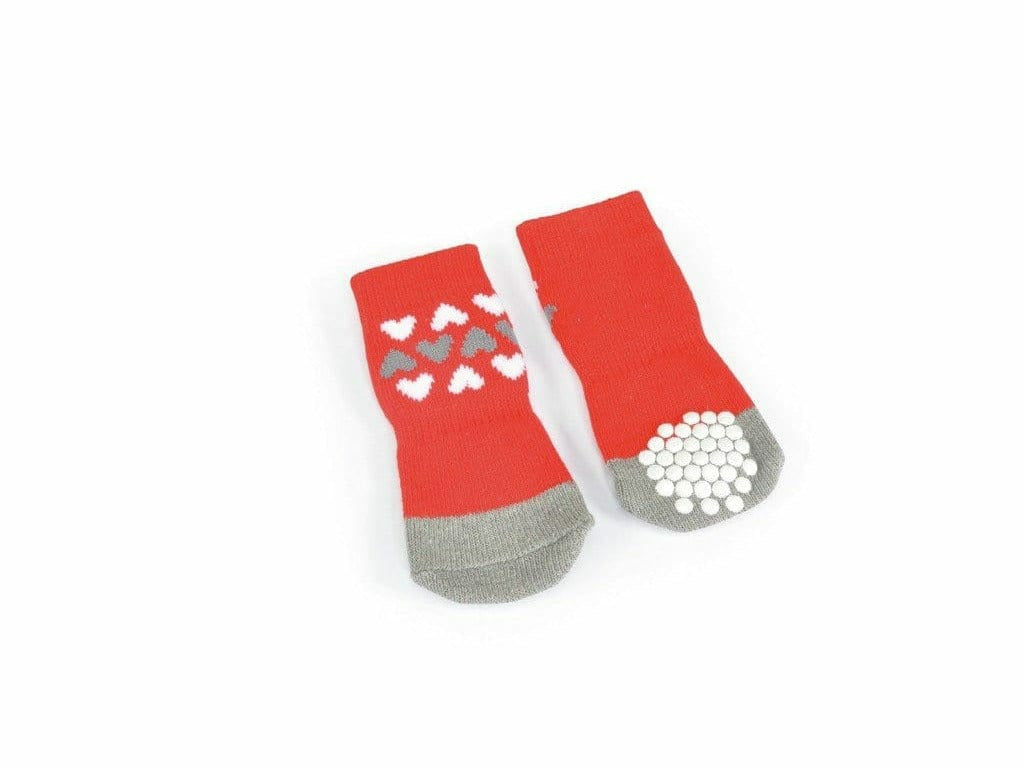 Pet socks -red- 3hearts- M - size 2
