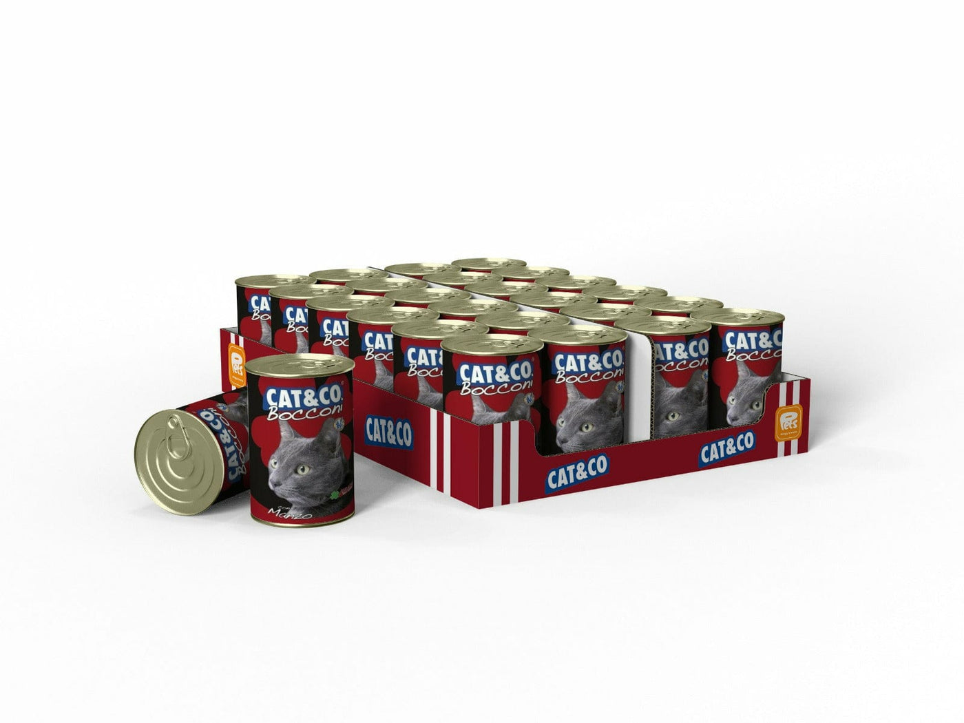 CAT&CO Chunks Beef wet cat food (405g) with 5% beef, cereals, and minerals. Contains 80% moisture for hydration and is high in protein and healthy fats. Ready to serve—just open the can