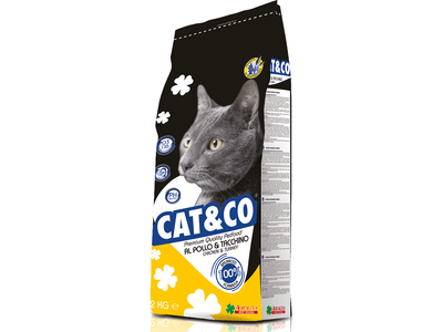 Cat & Co Chicken and Turkey cat food, 2kg, designed for all life stages. Enriched with Omega 3, Omega 6, and taurine for balanced nutrition and overall health