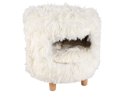 Cat House with Long Plush 31x31x34cm - White