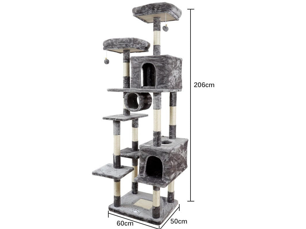 Cat Tree &amp; Scratching Dark Gray and Beige (52x62x206 cm)