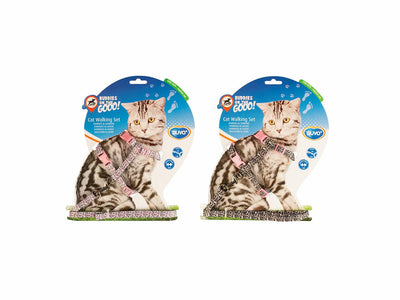 Cat Walking Set Panther Black/Pink (20-35cm/10mm Harness, 125cm Lead)