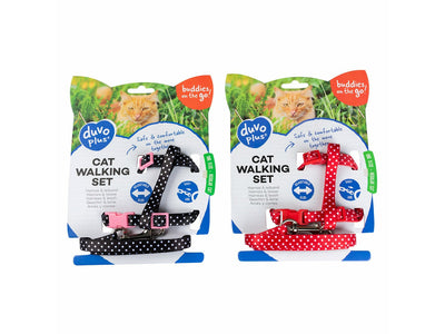 Cat Walking Set White Dots (20-35cm/10mm Harness, 125cm Lead)