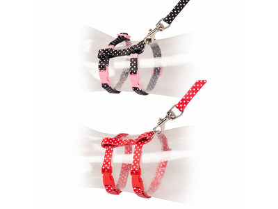 Cat Walking Set White Dots (20-35cm/10mm Harness, 125cm Lead)