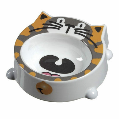 Cat face melamine bowl, 11 cm diameter, holds 200 ml. Cute design, durable, dishwasher safe, lightweight, and non-slip for stable pet meals