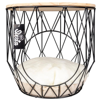Caviar Round Metal Basket with Table Top (33x33x39cm) Black