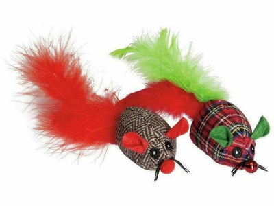 Christmas Cat Toy - Christmas Mouse with Feather (2pcs)