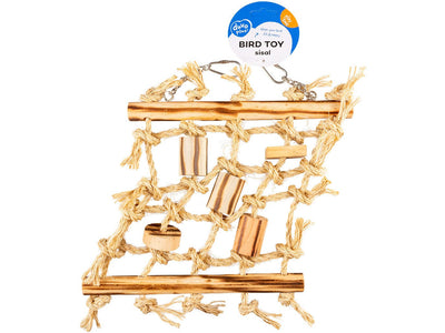 Climbing Net in Sisal and Wooden BBQ Blocks 36x26x4cm Beige