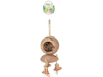 Coconut Jungle House with Wooden Blocks for Small Rodents or Birds