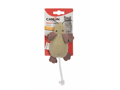 Denim mouse cat toy made from durable denim, featuring a rattle and infused with catnip for hours of playful fun