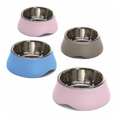 Diva Double Bowl 0.4L (Ø 16.2 H6.3 cm) for Cats and Dogs Brown Pink Brown Blue