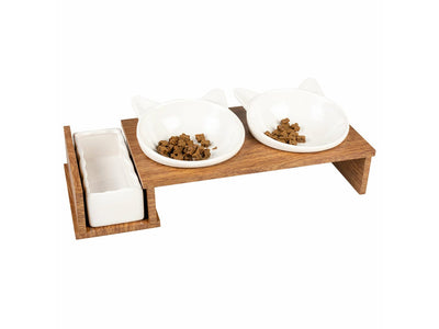 Duvo+ Dinner Set Stone Up Kitty Face (White, 250ml + 350ml)