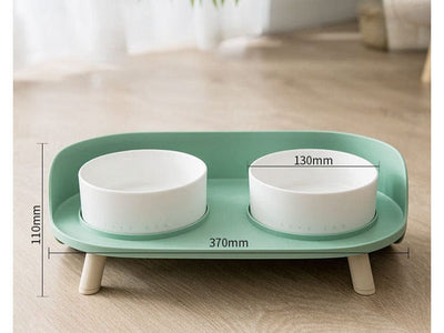 Elevated Pet Bowl - Detachable Ceramic Cat Bowl for Small Dogs and Kittens (Green)