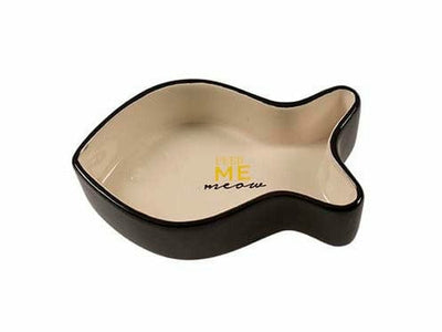 Feeding Bowl Fish Stone Feed Me Meow – Black (17x10.5x4.5 cm, 300 ml)