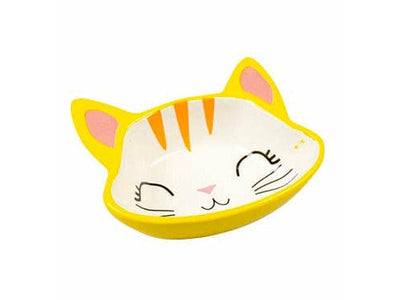 Feeding Bowl Stone Kitty Face – Yellow/White (150 ml, 12.5x11.5x4 cm)