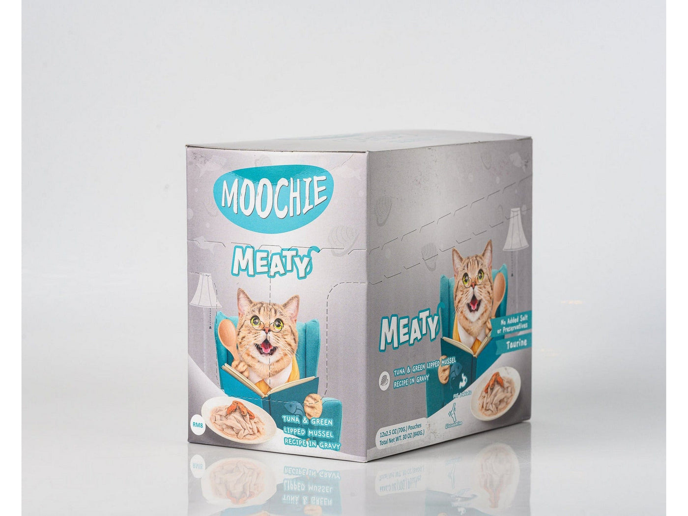 Moochie Meaty Tuna &Green Lipped Mussel Recipe in Gravy 12x70g Pouchs