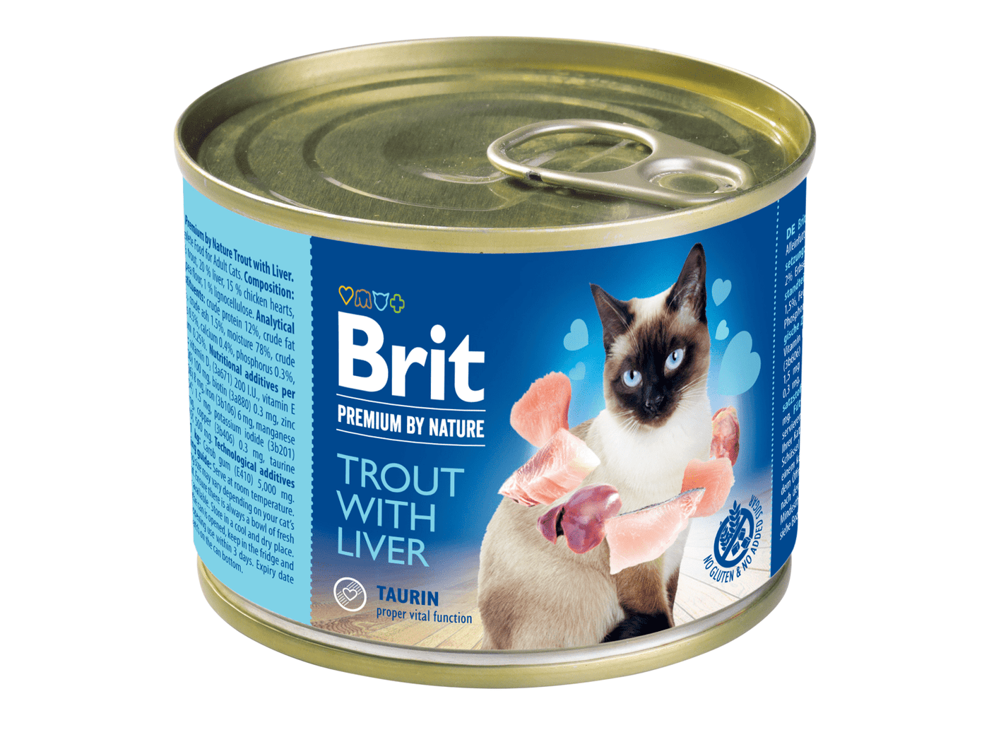 Gluten-free meat pate for adult cats made with trout, liver, and chicken hearts. Nutritious and easily digestible, this treat has no added sugars or preservatives. Perfect as a topper or standalone meal, available in 200g packs