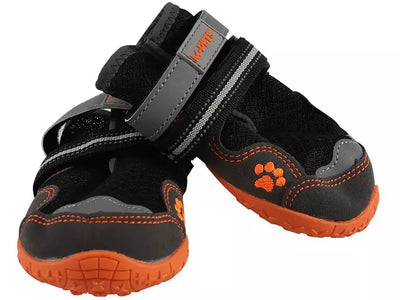 أحذية المشي لمسافات طويلة للكلاب باللونين الأسود والبرتقالي