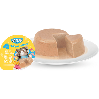 Healthy Growth Tuna Mousse for Kittens: Grain-free, nutrient-rich formula with chicken, tuna, and salmon oil, supporting immune health, skin, and coat