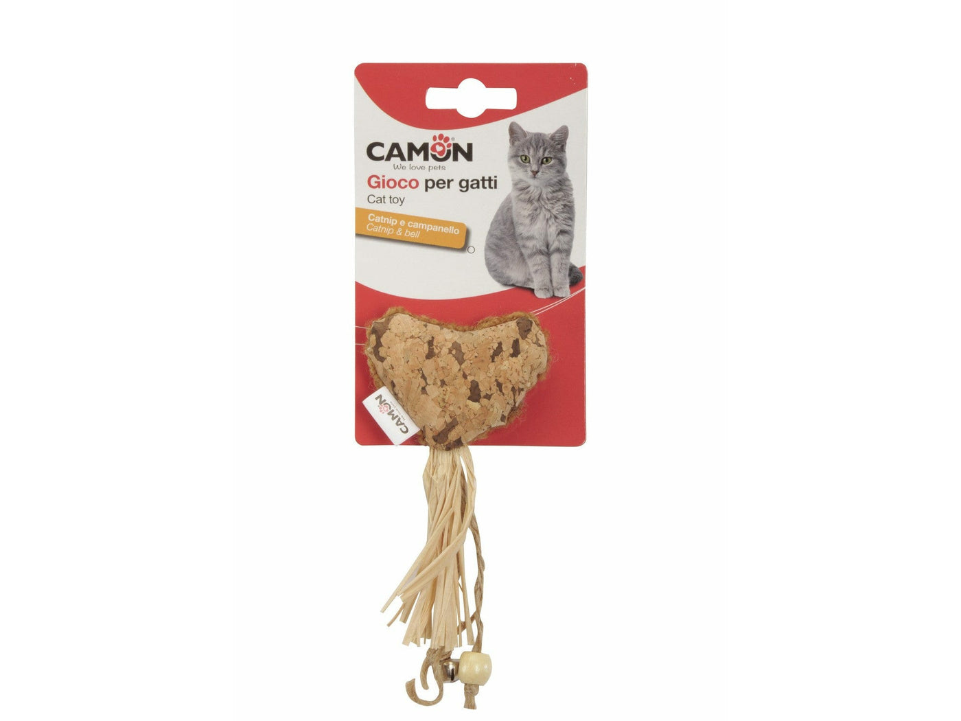Heart-shaped cat toy in bright colors, features a rattle sound and premium catnip to engage cats in play. Made from durable, pet-safe materials