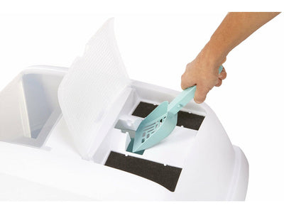 IMAC Maddy Cat Litter Box – White/Teal, 65 x 47.5 x 47.5 cm