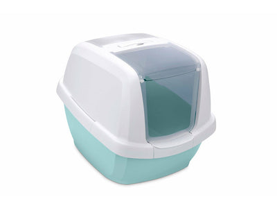 IMAC Maddy Cat Litter Box – White/Teal, 65 x 47.5 x 47.5 cm