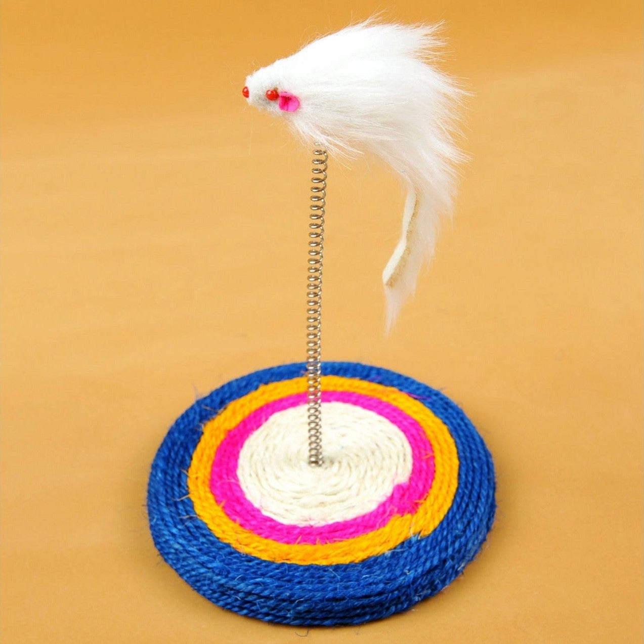 Spring Loaded Rat Linen Rope + Wooden Board + Spring + Plush Rat 16X16X25Cm – Pets Qatar