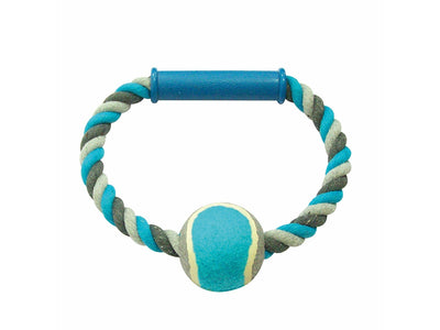 Knotted Cotton O-Pull Ring with Tennis Ball 18cm Grey/Blue