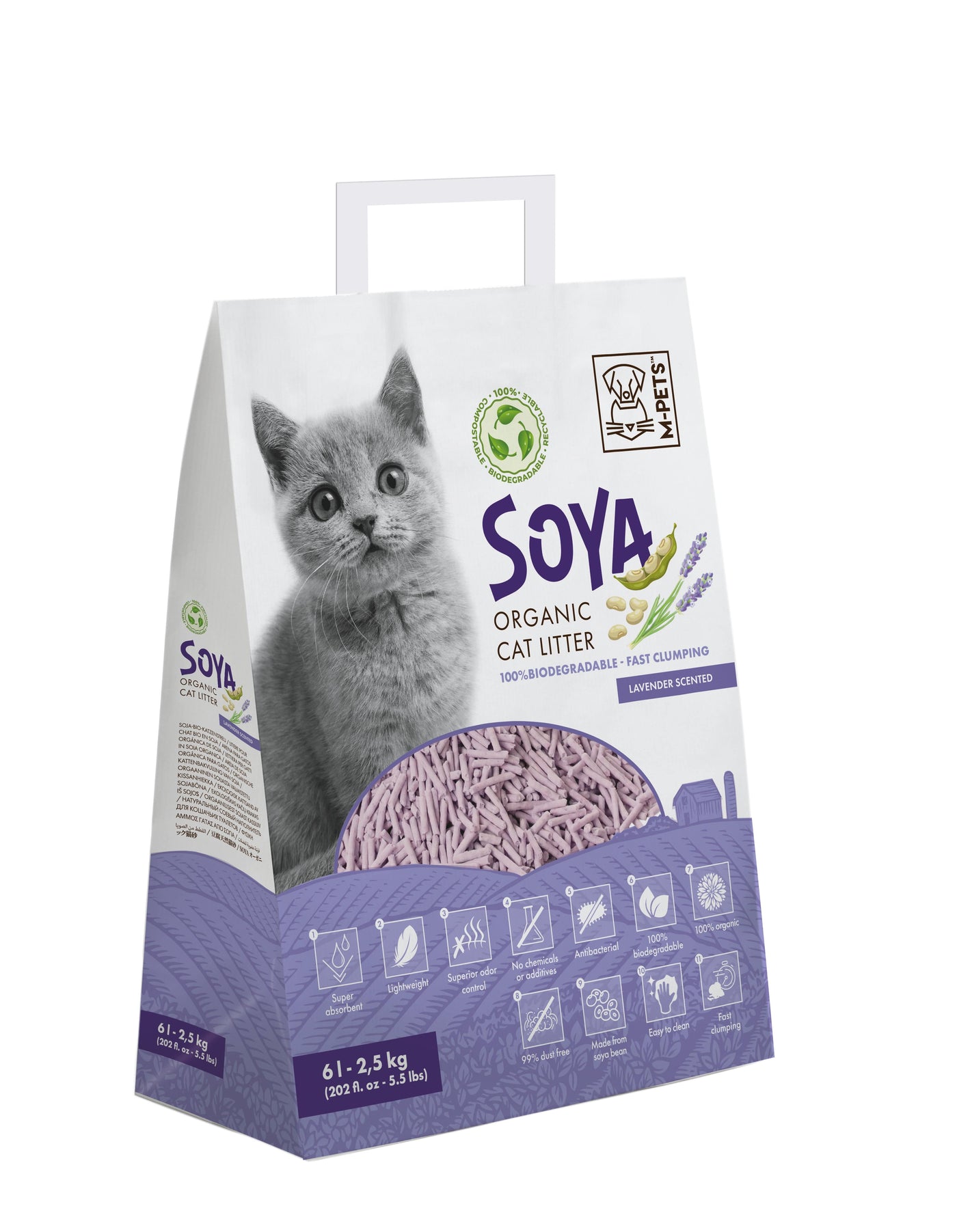 SOYA Organic Cat Litter Lavander Scented 6 L - 100% Biodegradable