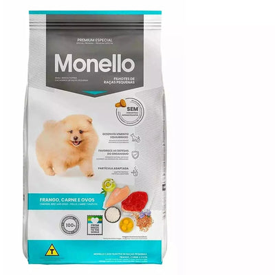 Monello Special Premium Small Breed Puppy food is designed for growing puppies. It includes a tasty mix of chicken, beef, and eggs, along with easy-to-chew kibbles