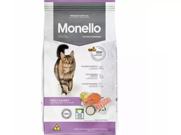 Monello Special Premium Sterilized Cat Food is designed for less active cats. This 10.1kg bag features a tasty mix of turkey and salmon, with fewer calories and added L-Carnitine to help prevent obesity
