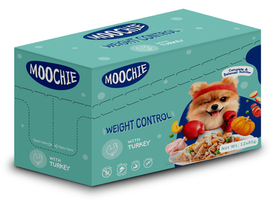 Moochie Casserole with Turkey in 12x85g pouches, designed for weight control