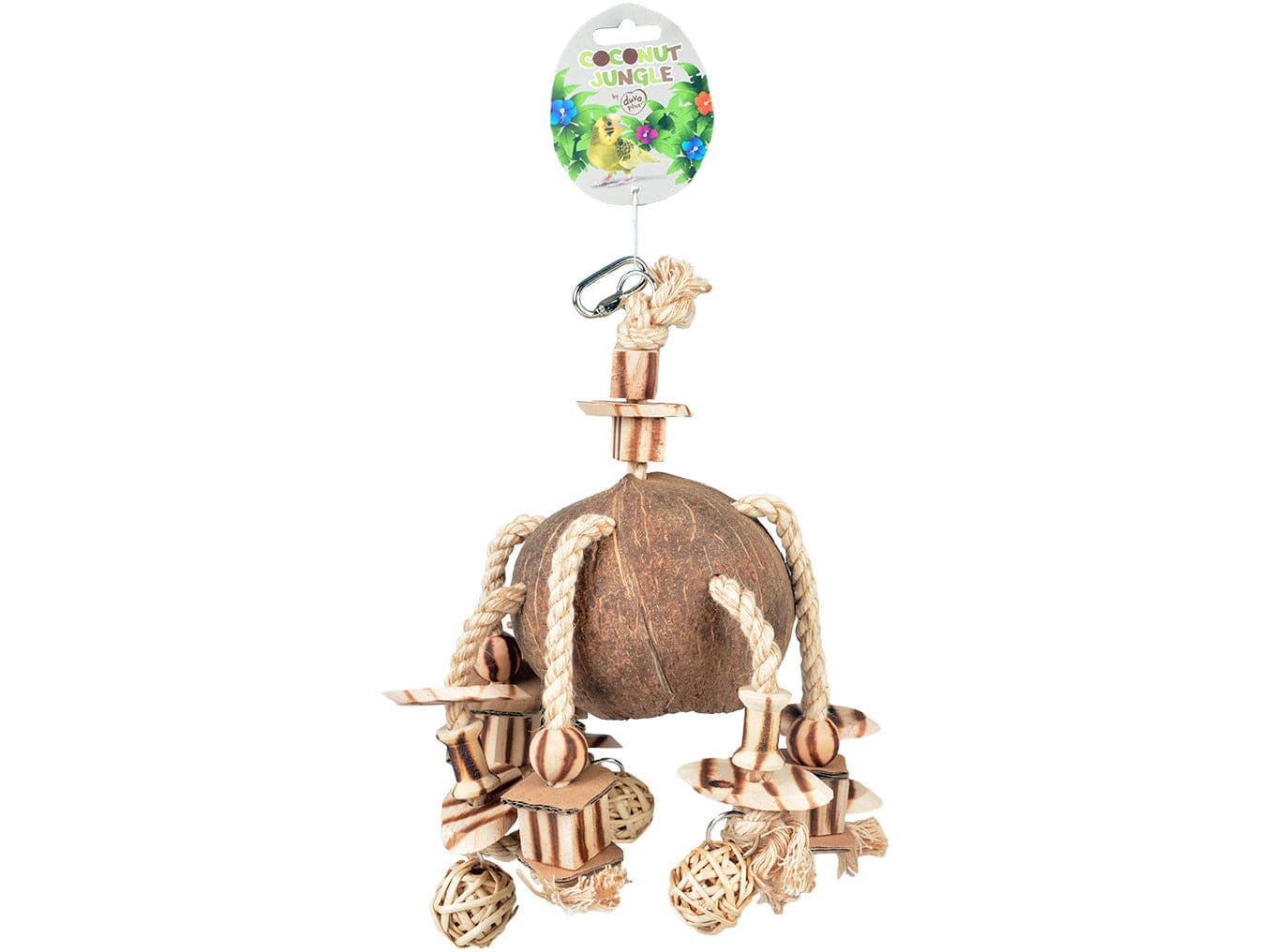 Natural Toy with Balls and Wooden Cubes for Birds
