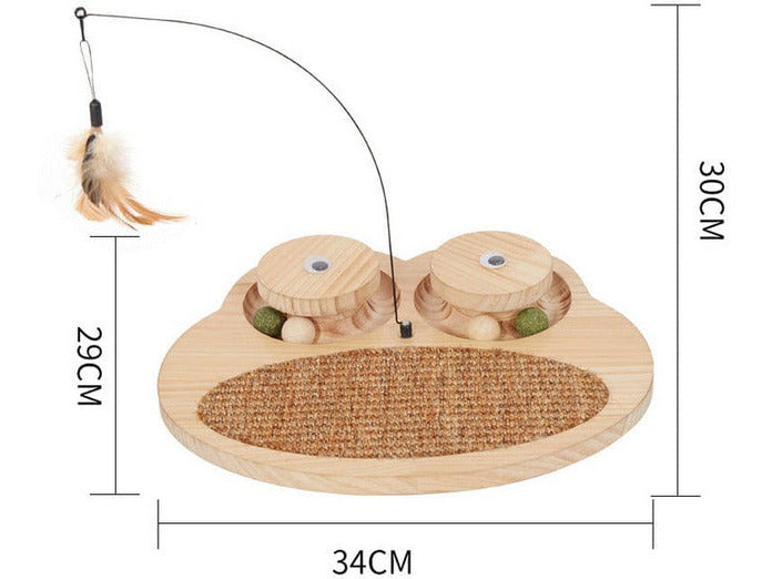 Solid Wood Pine Board + Sisal + Steel Wire + Feather + Cat Grass Ball-R