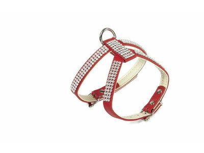 Red Leather Harness with Double Adjustment &amp; Rhinestones – Size 1