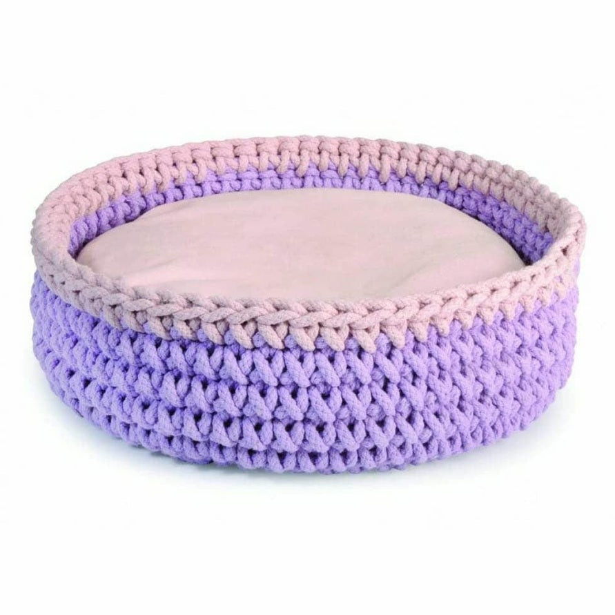 Round Woven Bed for Cats - 40 cm - Grey/Red
