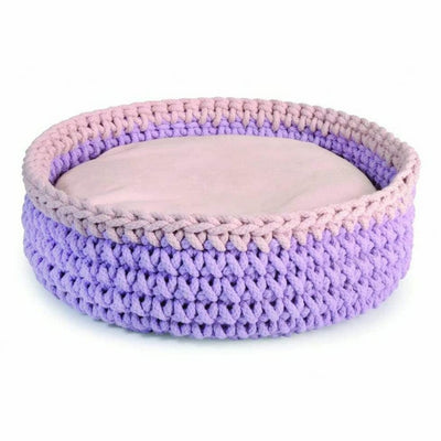 Round Woven Bed for Cats - 40 cm - Grey/Red