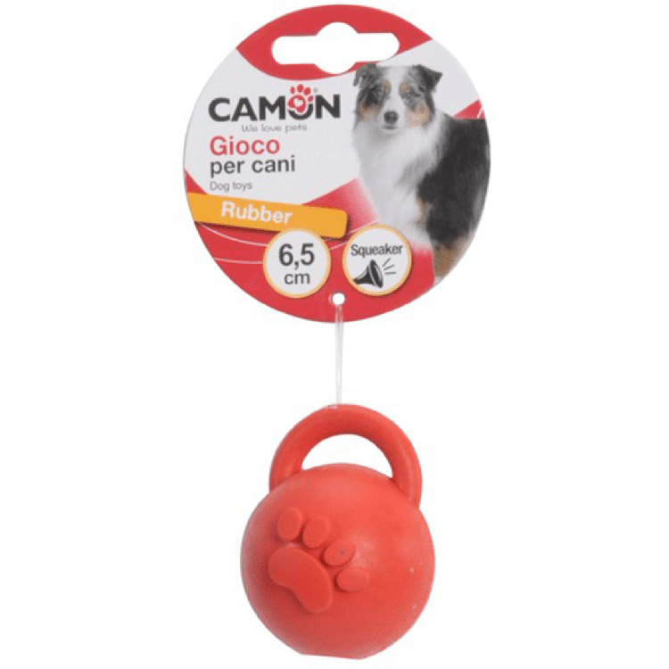 Rubber Dog Toy with Squeaker - Ball with Handle - 6.5 cm