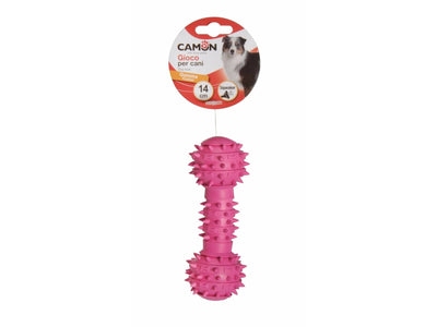 Rubber Toy with Squeaker - Bone with Nubby Surface - 14 cm Pink
