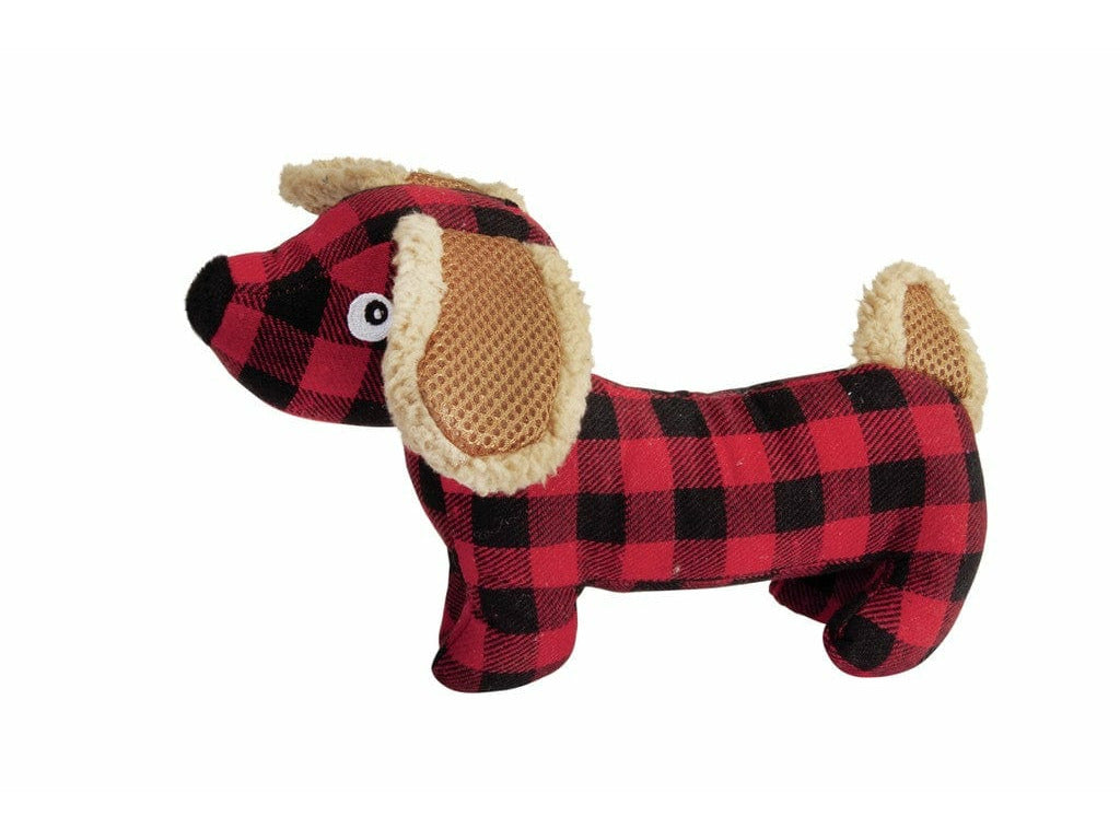 Soft, dog-shaped fabric toy (25 cm) with a squeaker, perfect for cuddling and fetching. Ideal for small to medium-sized dogs and stylish for dog lovers