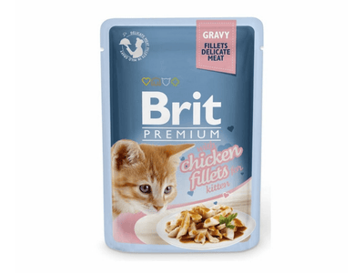 Tender chicken fillets in savory gravy for kittens. With 82% meat, this nutritious meal includes vitamins, minerals, and taurine, supporting healthy growth. Easy to serve and free from artificial preservatives