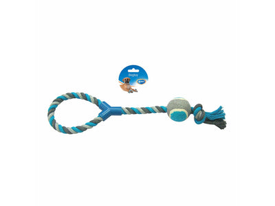 Tug Toy Knotted Cotton Loop with Tennis Ball 48cm Grey/Blue