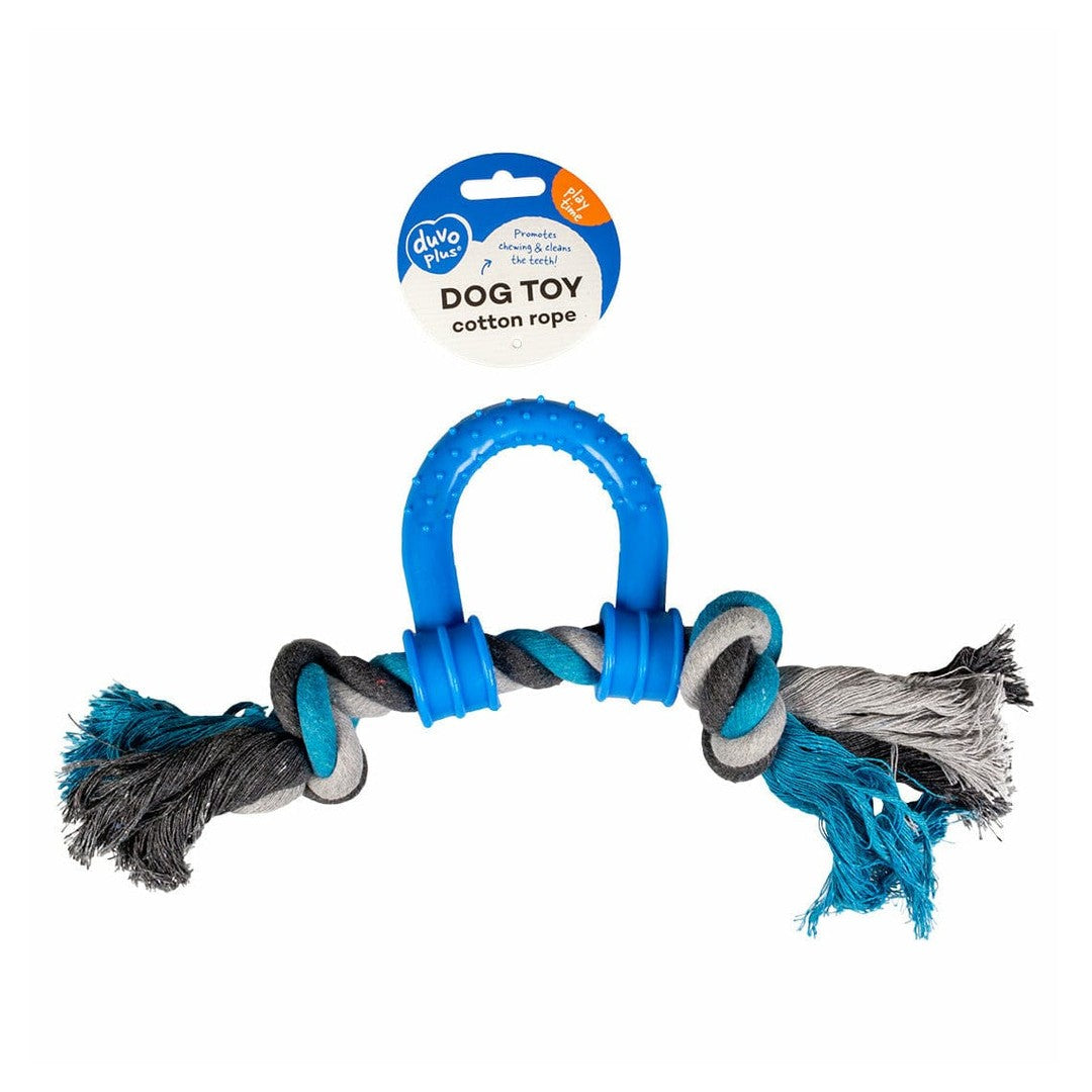 Tug Toy Knotted Cotton Pull Ring &amp; Plastic 30cm Grey/Blue