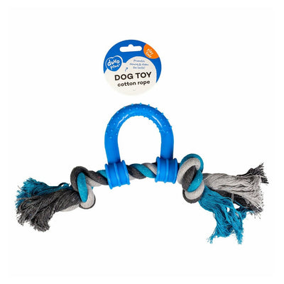 Tug Toy Knotted Cotton Pull Ring &amp; Plastic 30cm Grey/Blue