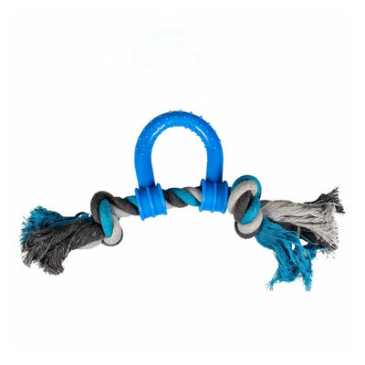 Tug Toy Knotted Cotton Pull Ring &amp; Plastic 30cm Grey/Blue