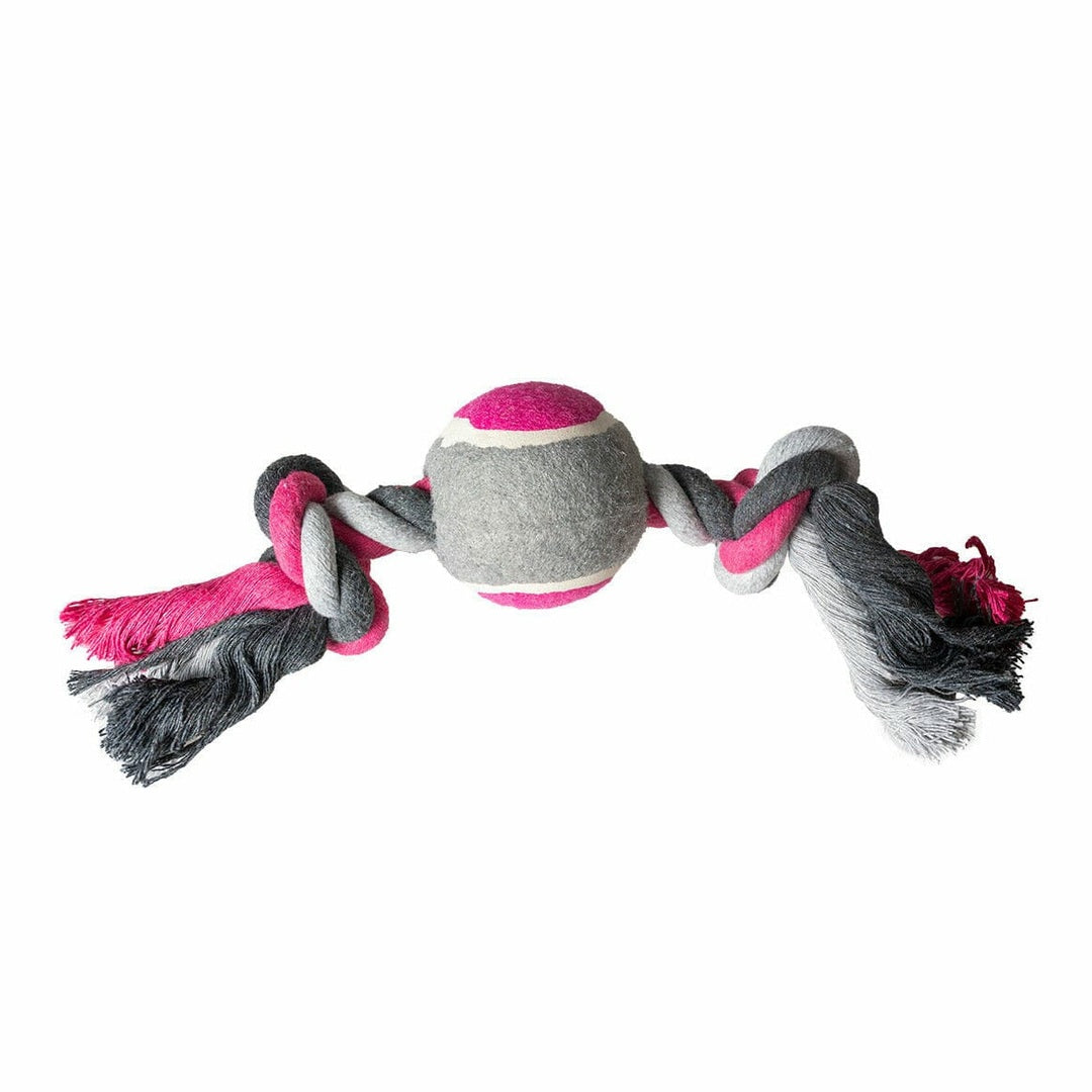 Tug Toy Knotted Cotton &amp; 2 Knots &amp; Tennis Ball 30cm Grey/Pink